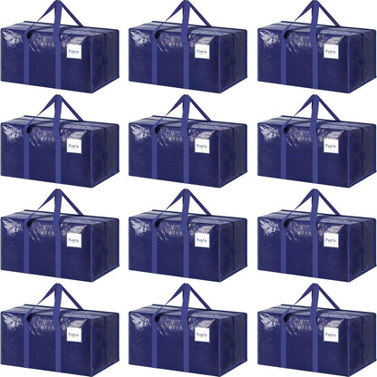 Skiennix 12 Pack Extra Heavy Duty Moving Bags - Strong Zipper & Comfortable Handles | Durable Dark Blue Storage Totes