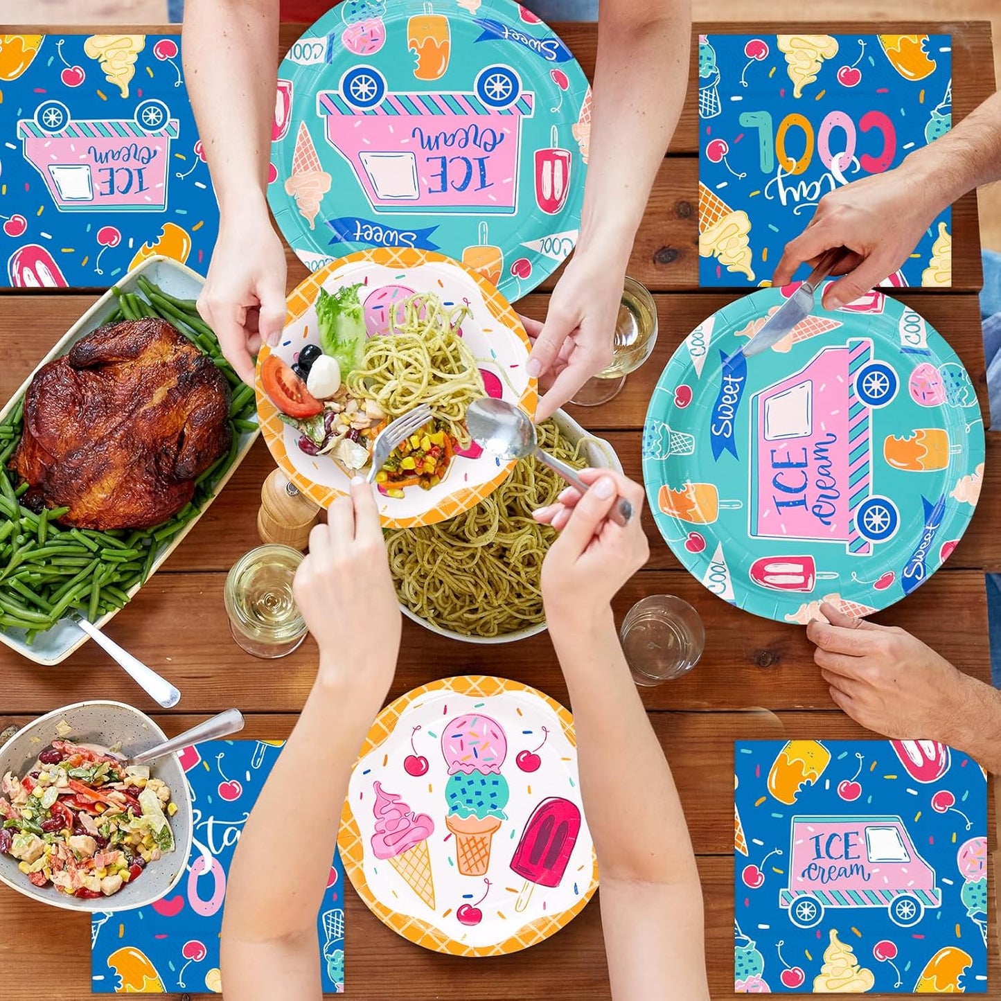 16 Ice Cream Plates and napkins Party Decorations Ice Cream Van and Popsicle Party supplies tableware bulk