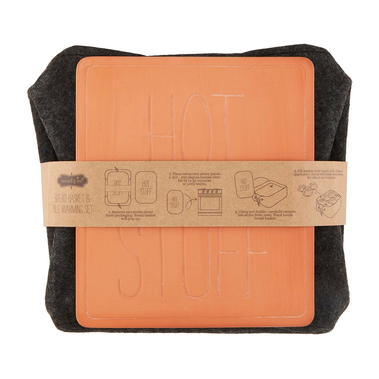 Mud Pie Bread Basket Warming Tile Set; basket 10" x 9" | tile 8 1/4" x 7 1/4"