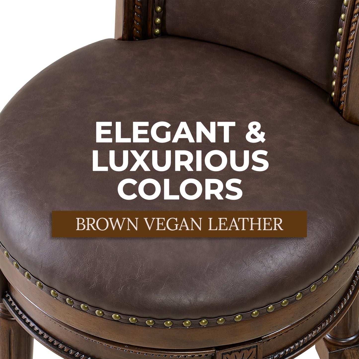 ROME + OAK Runyan 31" Swivel Bar Stool, High Back Barstool in Dark Walnut Finish with Vintage Brown Vegan Leather Seat