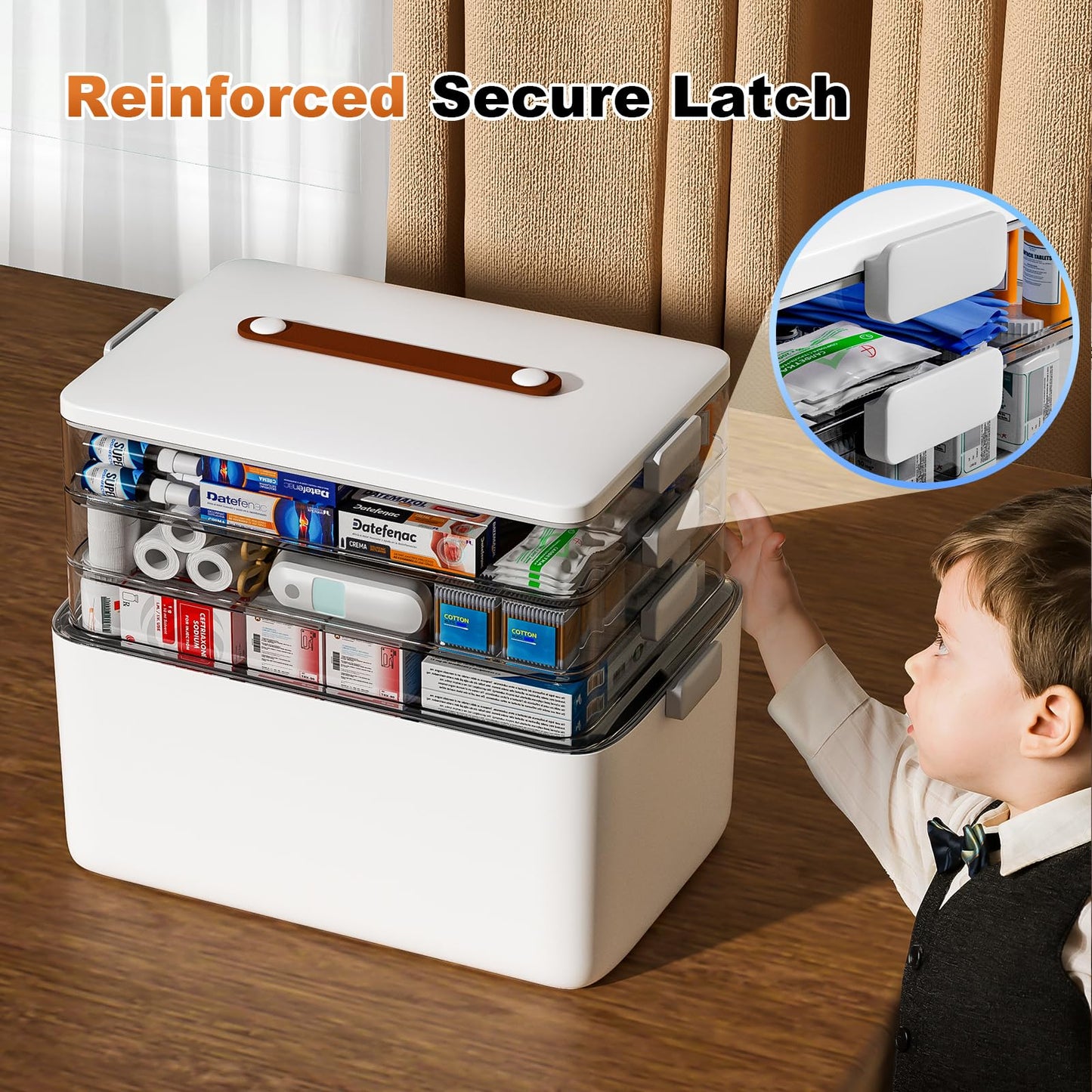 funest 4- Tier Medicine Storage Box Organizer Portable First Aid kit Box Sewing, Art, Craft with Handle, Multipurpose Medical Supply Organizer with Removable Tray