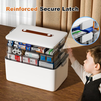 funest 4- Tier Medicine Storage Box Organizer Portable First Aid kit Box Sewing, Art, Craft with Handle, Multipurpose Medical Supply Organizer with Removable Tray