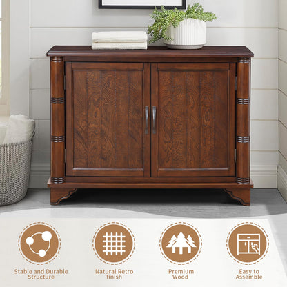 HMFULE 40" Sideboard Cabinet 2-Doors Solid Wood, Retro Buffet Cabinet with Storage Adjustable Shelf, Console Table Accent for Hallway, Living Room, Dining Room, Kitchen, Entry Way (Brown)