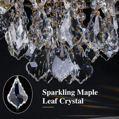 Kuailkag Crystal LED Ceiling Light 24" Modern Flush Mount Chandelier,K9 Crystal Raindrop,Elegant Lighting Fixture with Remote/APP,3CCT,Dimmable Living Room Chandeliers Lights-Golden