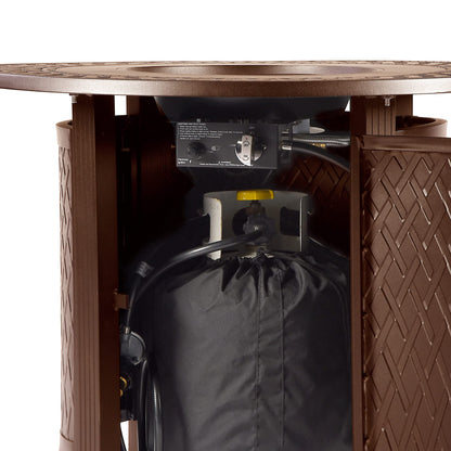 Oakland Living Round 34 in. x 34 in. Aluminum Propane Fire Pit Table with Glass Beads, Two Covers, Lid, 37,000 BTUs in Brown Finish