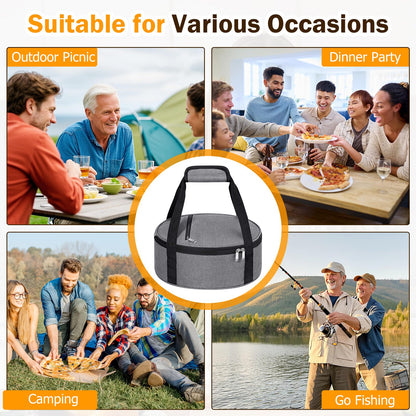 MIAOJIE Round Insulated Casserole Carrier, Pie Carrier Bag, Portable Casserole Carrier for Hot or Cold Food Lunch Tote, Lunch Bag for Parties Picnic, Fits 12.5" Baking Dish, Grey