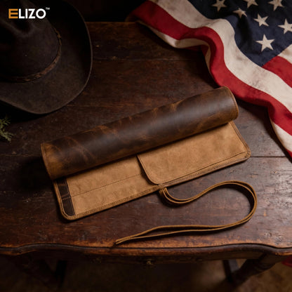ELIZO Leather Knife Roll Bag Professional Chef Knife Case, Durable Knife Sheath Holder, Cooks & Culinary Tools Carrying Storage, Portable Knife Wrap - 4 Slots