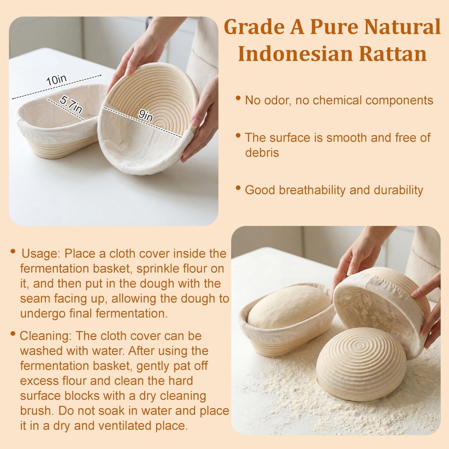 Complete Sourdough Starter Kit with 9" Round & 10" Oval Indonesian Rattan Proofing Baskets, Glass Mixing Bowl, Fermentation Cup, Bread Lame, Storage Bag, and other Tools for Homemade Bread Baking