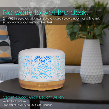 Earnest Living Essential Oil Diffuser White Ceramic Diffuser 100 ml Timers Night Lights and Auto Off Function Home Office Humidifier Aromatherapy Diffusers for Essential Oils