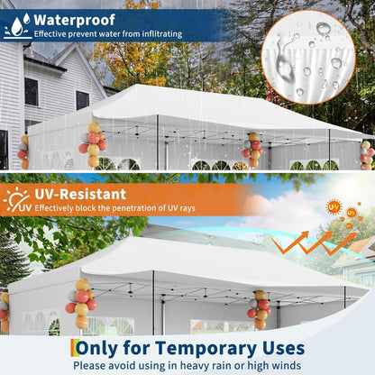 10X20Ft Pop Up Canopy Tent with 5 Removable Sidewalls & PE Windows, Wedding Party Tent Outdoor Waterproof UV50 Canopy Event Shelter Tents for Parties Car Port Vender Events, White