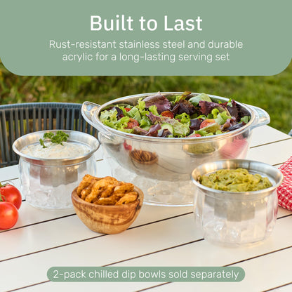 Useful Co. 5QT Salad Bowl Set on Ice - Large Salad Bowl with Lid & 2 Servers - Chilled Tray for Cold Food, Party Buffet - Serving Bowl with Ice Tray Base for Gatherings