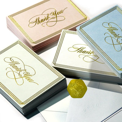 ukee's Thank You Cards with Envelopes 100-Pack, Blank Inside 4-Color Embossed Gold Foil Script Thank You Notes with Matching Stickers, for Small Business Graduation Wedding Baby Shower Funeral, 3.5"x 5"