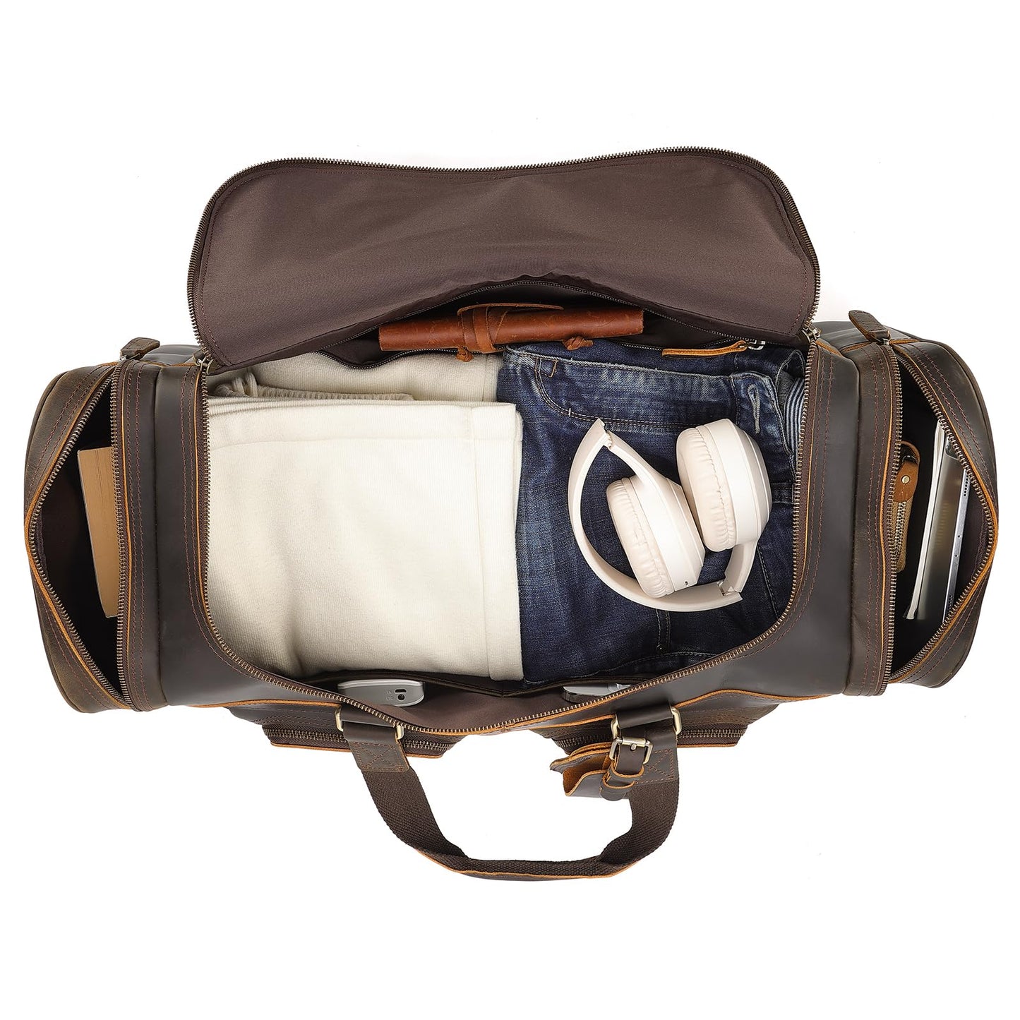 Polare 26" Leather Duffel Weekender Travel Bag For Men With Full Grain Cowhide Leather 56L