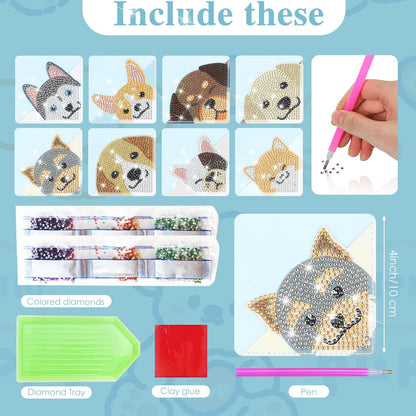 8 Pcs Dog Diamond Painting Corner Bookmark Dog 5D DIY Page Book Marks Triangle Book Lovers Gifts for Women Girls Art Craft Reading Lovers Presents
