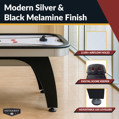 Hathaway Silverstreak 6 Ft Air Hockey Table for Home Game Room - With LED Scoring, High-Output Blower, Scratch-Resistant Surface, Strikers & Pucks - Black Finish