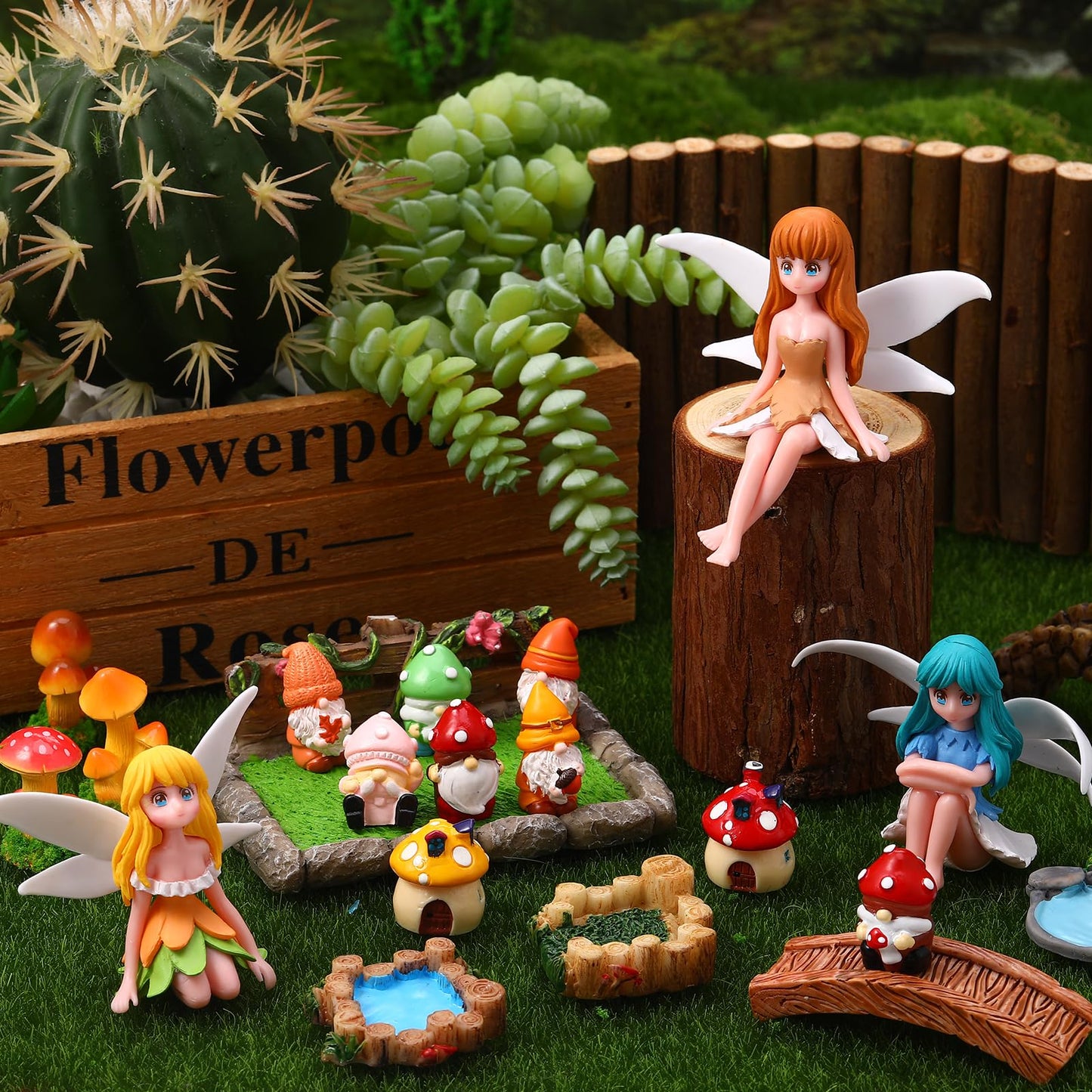 29Pcs Fairy Garden Accessories, Miniature Garden Ornaments Landscape Decorations Mini Fairy Figures Gnome Figure Animal Plant Furniture Set for DIY Terrarium Potted Plants Dollhouse Desk Decor