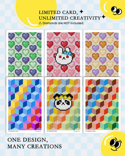 forever young 24 Designs Diamond Freestyle Cards for Beads, 5x7 Blank Diamond Art Cards with Glue for Square Dots for Adults, Postcard-Style Diamond Painting Accessories (No Drills)