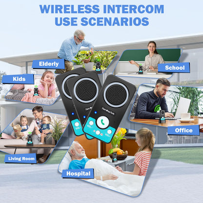 UHAXZ Intercoms Wireless for Home, Hands-Free Wireless Intercom, Long Range, 8 Volume Levels, 4 Chime Full Duplex 2 Way Intercoms System for House, Business(3 Intercoms Black)