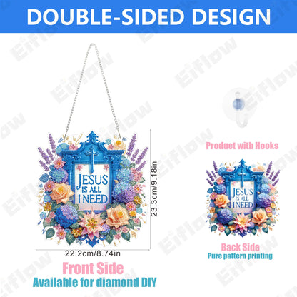 Eiflow Acrylic Diamond Art Hanging Kit for Adults Religious, DIY Diamonds Painting Door Hanger Board Kit, Special Crystal Diamond Art Painting Pendant Ornament (Jesus)
