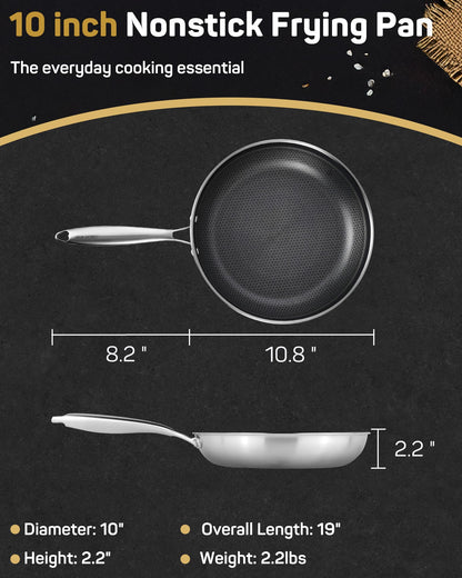 Lorchy Home 10" Hybrid Nonstick Frying Pan, Stainless Steel Ceramic Nonstick Skillet, Non Stick Pan for Eggs, Steak & Everyday Cooking, Induction Compatible, Oven Safe Cookware