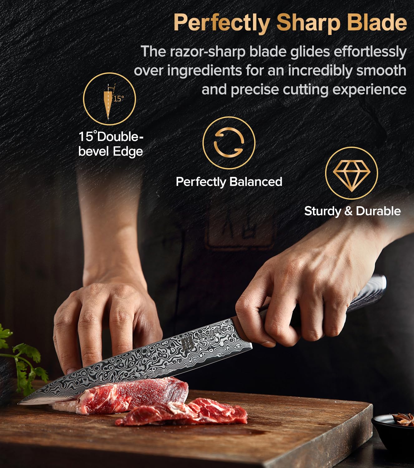 XINZUO Kitchen Knife Block Set,7-Piece Damascus Cooking Knife Set with Kitchen Shears for Professional Chefs and Home Cooking,Pakkawood Handle, Gift Box