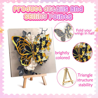 SJTYDX 5D Diamond Art Butterfly Kit with Frame, Flower Diamond Painting for Adults Beginners, DIY Gem Painting Craft with Easel, Diamond Paint Kit for Home Decor & Unique Gift, 7.8x7.8 Inc