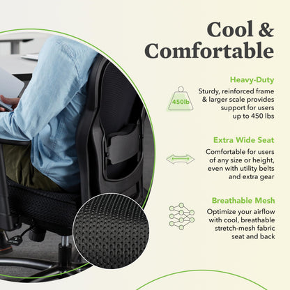 HON Wave Big and Tall Ergonomic Mesh Office Chair with Adjustable Arms and Lumbar Support, Heavy‑Duty Tilt Recline and Swivel Wheels, Desk and Computer Chair for Home Office, 450 lb. Capacity, Black