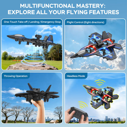 TUEESN RC Plane - 2.4GHz Remote Control Airplane with LED Lights, 360° Stunts & 6-Axis Gyro | Crash-Proof Foam Design | 40 Min Flight | Best Gift for Kids (Beginner Friendly)