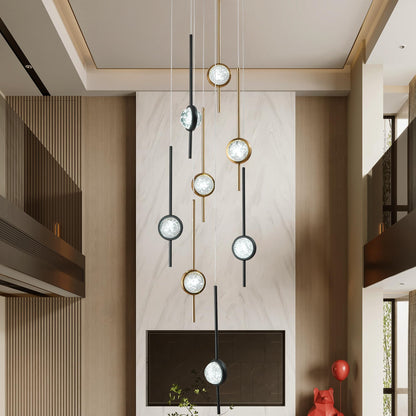 Voerqi 8-Light Chandelier,Crystal Globe Ball Bubble Chandelier with Special Black Gold pins.Black and Gold Chandelier for Spiral Staircase, Foyer, Entryway,High Ceiling (24W)