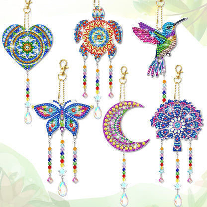 6 PCS Diamond Art Suncatchers Mandala Diamond Art Kits for Adults Kids Double Sided Hummingbird Diamond Painting Wind Chime Christmas Hanging Ornaments Birthday Gifts for Teen Women Mother Gifts