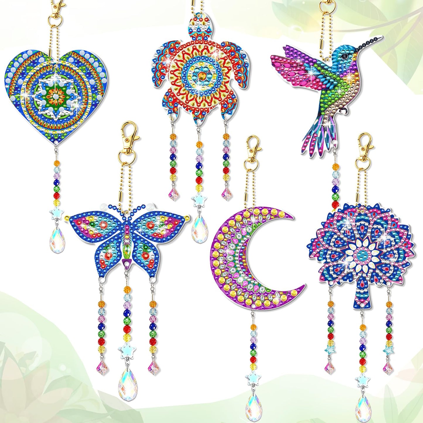 6 PCS Diamond Art Suncatchers Mandala Diamond Art Kits for Adults Kids Double Sided Hummingbird Diamond Painting Wind Chime Christmas Hanging Ornaments Birthday Gifts for Teen Women Mother Gifts