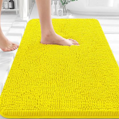 OLANLY Chenille Bath Rugs - Extra Soft & Absorbent | Quick Dry, Machine Washable, 30x20, Lemon Yellow