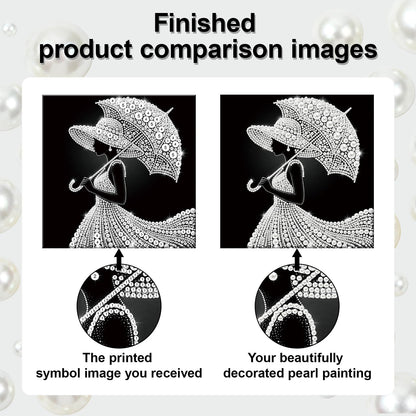 pigpigboss Umbrella Lady Diamond Painting Kit with Wooden Frame, Special Shaped Pearl Diamond Art for Adults Beginners Home Wall Decor (9.84 x 9.84 x 0.59 inches)