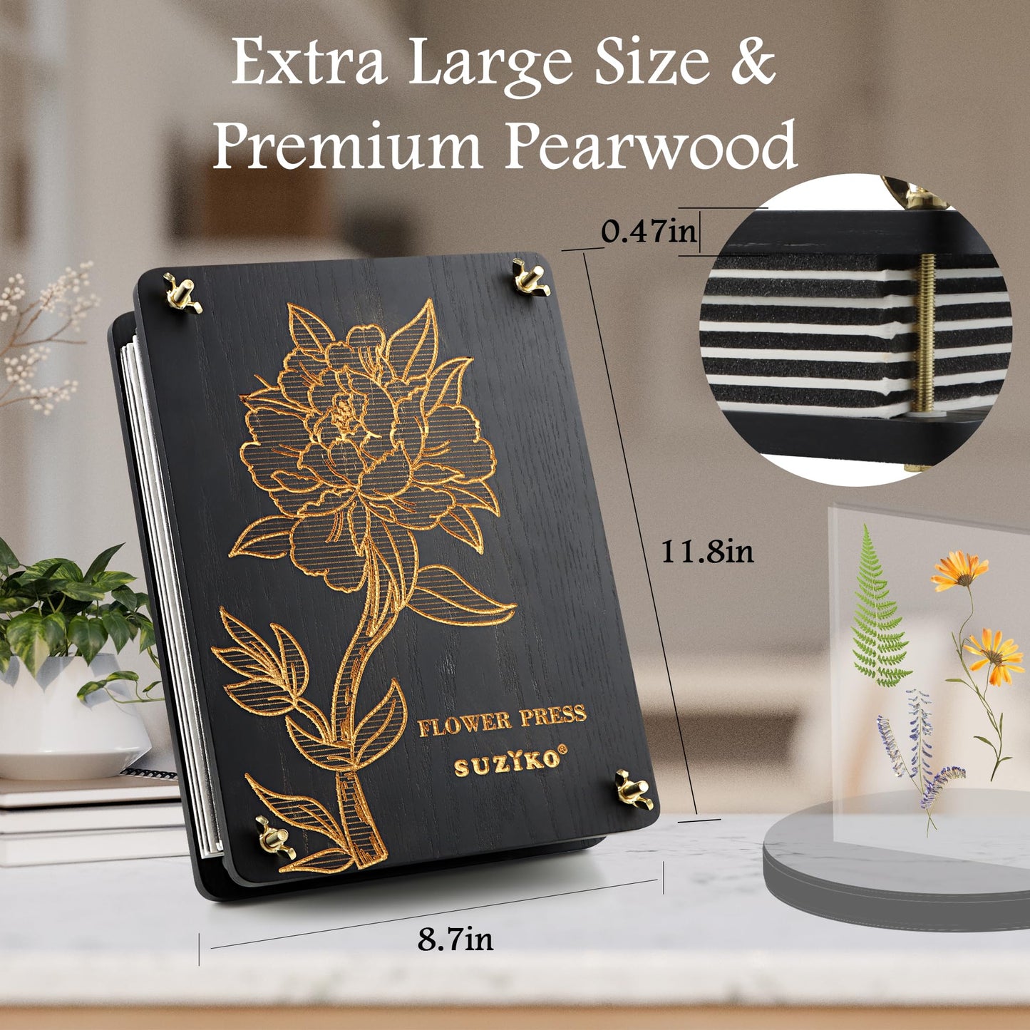 Suziko Large Flower Press Kit 11.8 x 8.7 inch 6 Layers with Photo Frame and Book Marks,Plant Pressing Kit for Adults Measures, Fast Making Pressed Plant, Great Gift for Your Lover