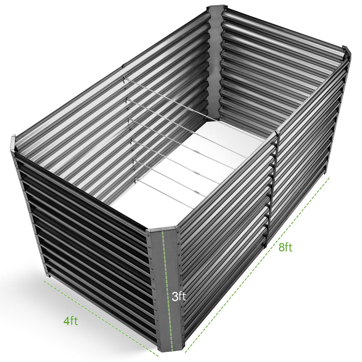 Land Guard 8x4x3ft Rectangular Galvanized Raised Garden Beds, Large-Capacity Metal Planter Box Outdoor, Durable Deep Raised Garden Bed 3ft Tall, Raised Beds for Gardening Vegetables, Modern Gray