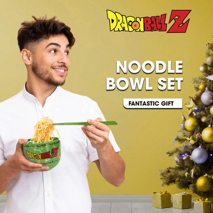 Culture Fly Dragon Ball Z Microwave Ramen Bowl Set with Chopsticks and Spoon, 20 oz Ceramic Instant Noodle Bowls with Chopsticks, Ramen Noodle Bowl, Rice Bowl Anime Gifts for Men