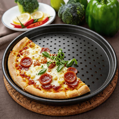 MANCHAP 4 Pack 12 Inch Round Pizza Baking Pan with Holes, Pizza Pan for Oven, Carbon Steel Non-stick Pizza Crisper Pan for Home Restaurant Baking, Black