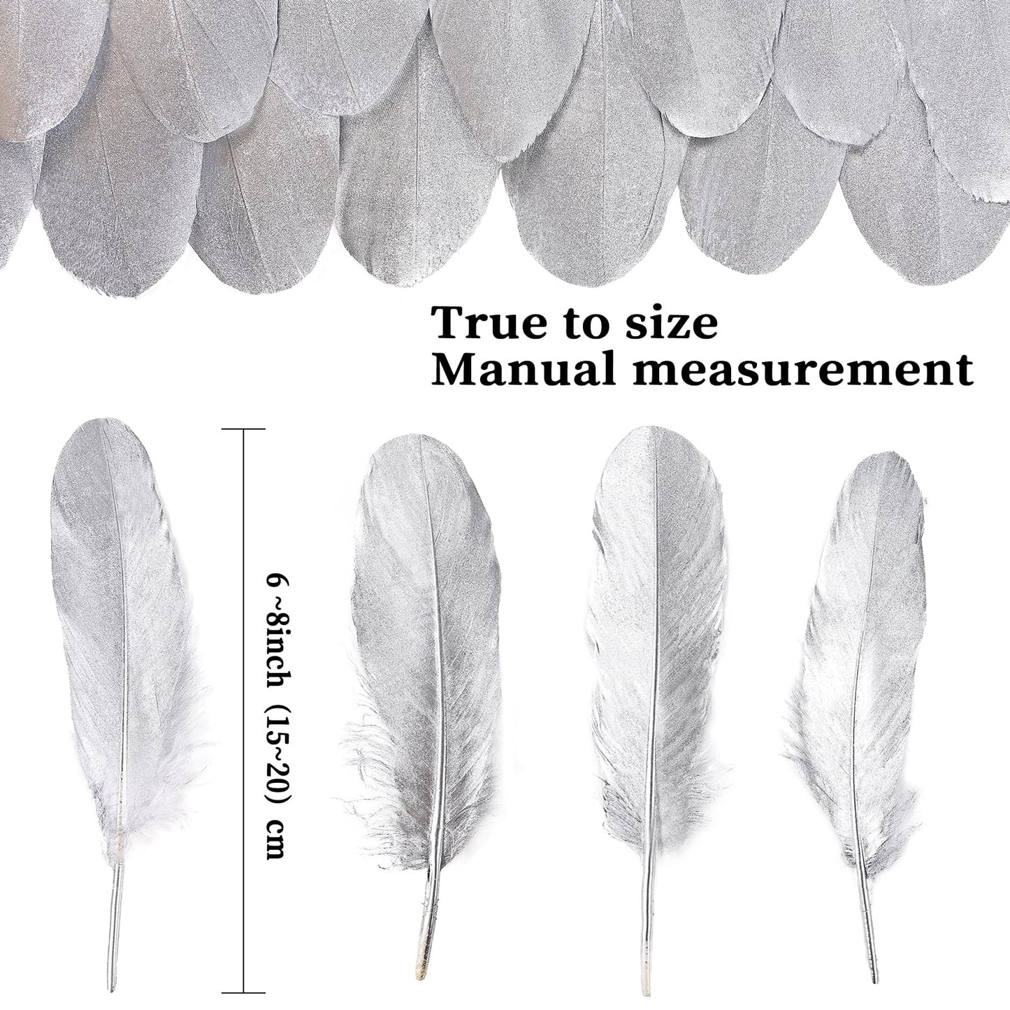 FeelfunFeather 120pcs Silver Goose Feathers 6-8 Inch 15-20cm Decorative Natural Goose Nagoire Feather Bulk for DIY Crafts Cosplay Wedding Party Christmas Halloween Home Decoration
