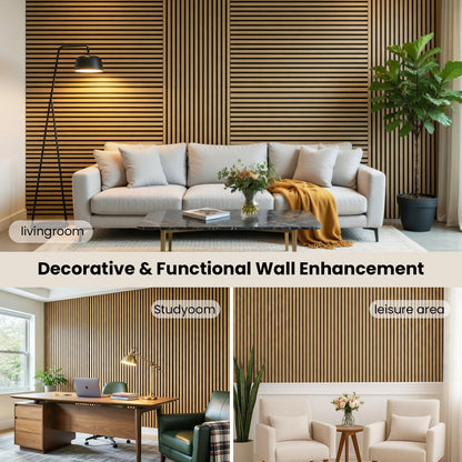 Wood Slat Wall Panels - 4 Pack 47.2" × 23.6" - Acoustic Sound Proof Panels Noise Reduction for Home Office Studio, 3D Fluted Sound Dampening Absorbing Panels, Oak
