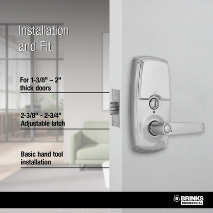 BRINKS ANSI Grade 2 Keypad Door Lock with Handle for Commercial & Residential Use, Keyless Entry Door Lock, 99 User Codes, Auto-Relock, Battery with Backup Keyway (Satin Nickel)