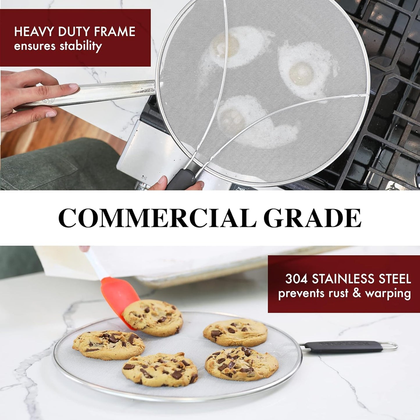 BergKoch Splatter Screen for Frying Pan - 9.5/11.5/13 Inch Stainless Steel Grease Splatter Guard (Set of 3) - Cover Oil Splash when Sizzling Bacon, Cooking Fried Chicken or Popcorn