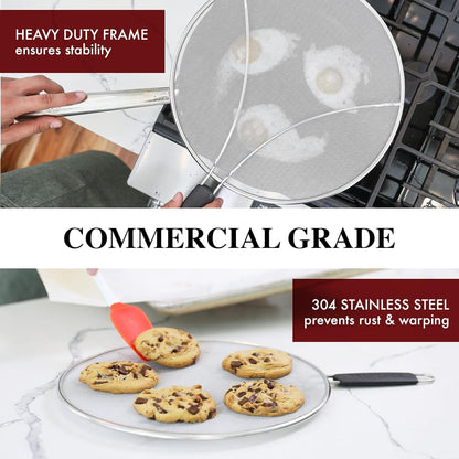 BergKoch Splatter Screen for Frying Pan - 9.5/11.5/13 Inch Stainless Steel Grease Splatter Guard (Set of 3) - Cover Oil Splash when Sizzling Bacon, Cooking Fried Chicken or Popcorn