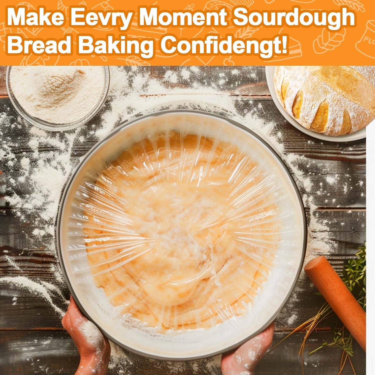 200PCS Reusable Elastic Bowl Covers for Bread Proofing, Sourdough Baking Cover, Stretchable Plastic Wrap for Storage