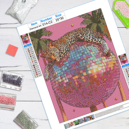 JWVK Trendy Maximalist Pink Cheetah Diamond Art Kits 3 Pack, Funky Retro Leopard Disco Ball Preppy DIY Diamond Gem Painting Art Kits for Girls Kids Adults Beginners, Cheetah Room Decor 10x11.8 Inch