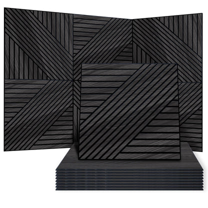 WoveN SounD Artisan Acoustic Wall Panels, 23.6x23.6 Inch 8 Pack, PVC Wood Grain Veneer Carved Sound Proof Wall Decor, Self-Adhesive for Home, Studio, Office & Focus Zones, Geometric Locus, Black Oak