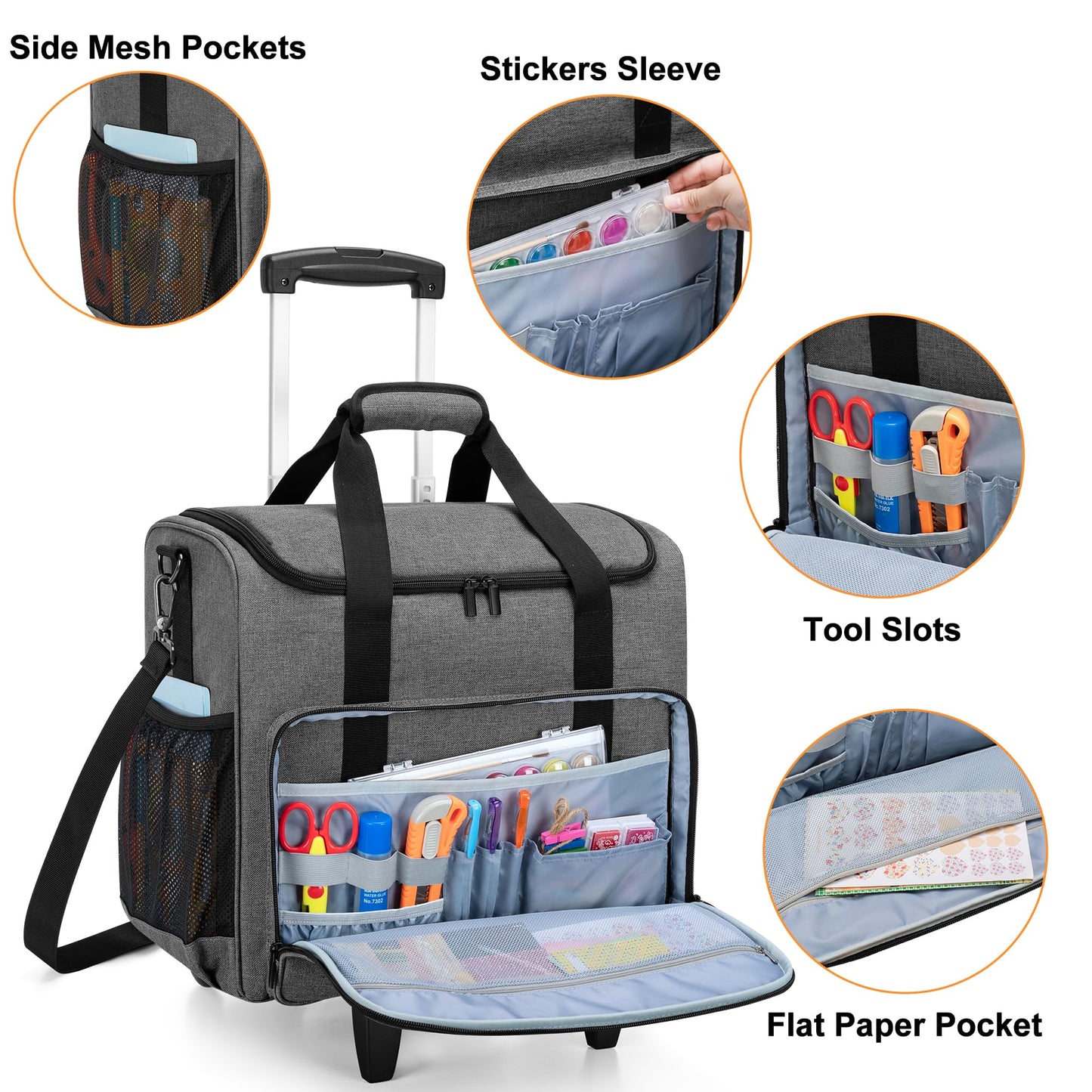 Trunab Rolling Scrapbook Tote Craft Organizers and Storage with Wheels, Craft Bag for 12 X 12 inch Scrapbook Album and Laptop, for Women