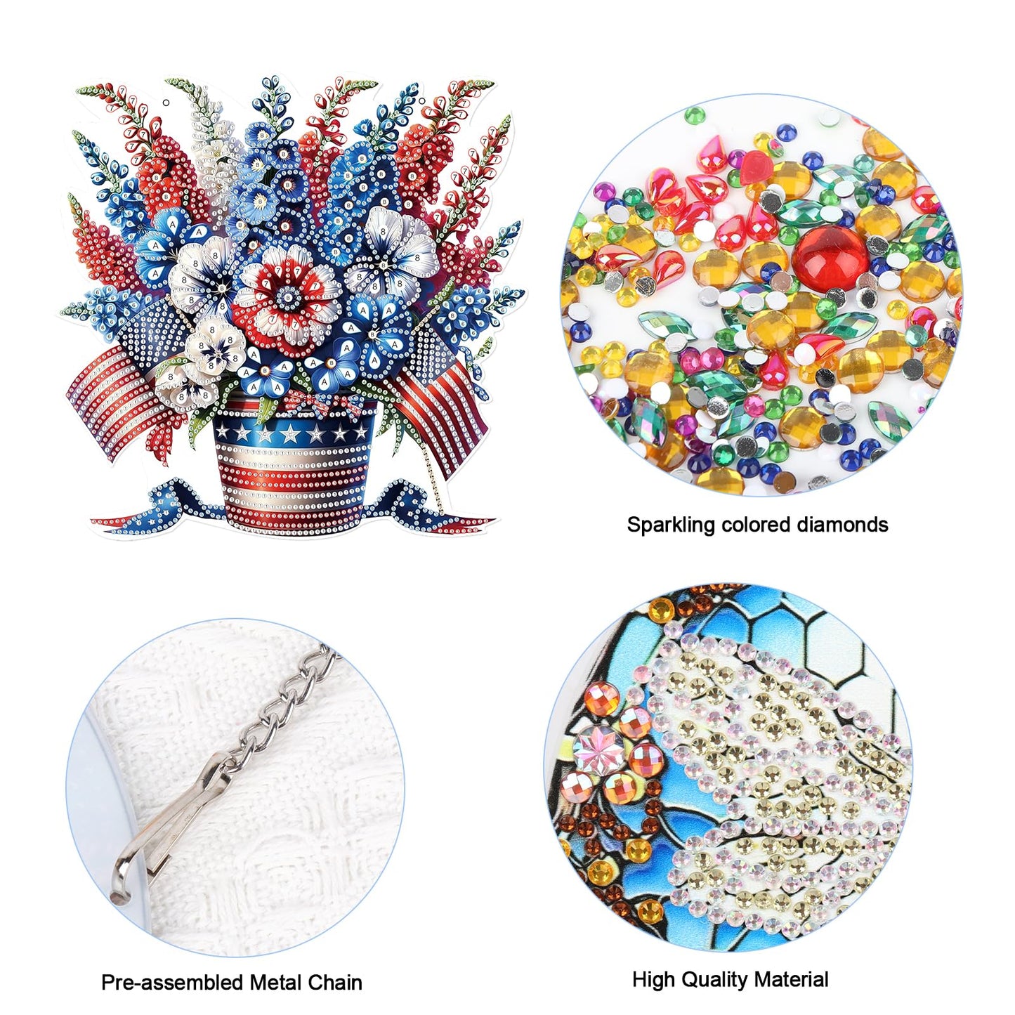 JISHSHAY Diamond Painting Hanging American Flag Diamond Art Pendant Vase Gem Art Wind Chimes Flower Gem Painting Hanging Pendant Mosaic Kits for Adults Windchimes Embroidery Kit Suncatchers