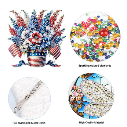 JISHSHAY Diamond Painting Hanging American Flag Diamond Art Pendant Vase Gem Art Wind Chimes Flower Gem Painting Hanging Pendant Mosaic Kits for Adults Windchimes Embroidery Kit Suncatchers