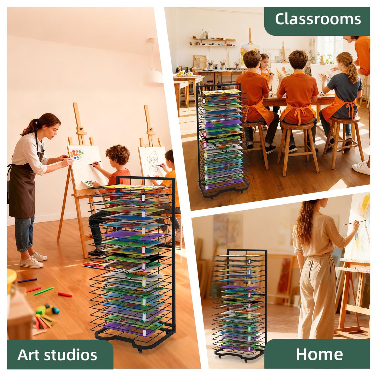Xstermism Art Drying Rack for Classroom,Paint Drying Rack On Wheels with 19 Removable Shelves,Study Metal Art Storage Rack for Art Studios,Schools