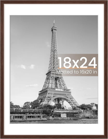 Upsimples 18x24 Picture Frame - Versatile Display for 16x20 Photos with Mat or 18x24 Without - Brown, 1 Pack